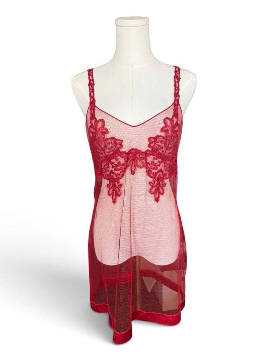 La Perla Red Mesh & Lace Nightgown Chemise Slip - Sz US M